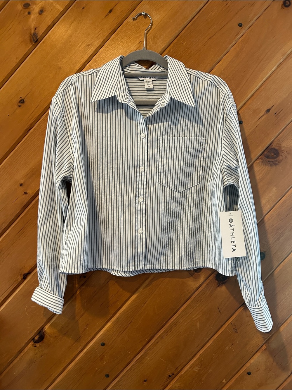 Athleta Midday Cropped Poplin Shirt chemisier court Stripe NWT - Picture 5 of 11